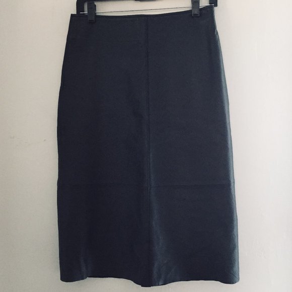 Vintage High Waisted Black Midi Leather Skirt Size 6 - Picture 1 of 5